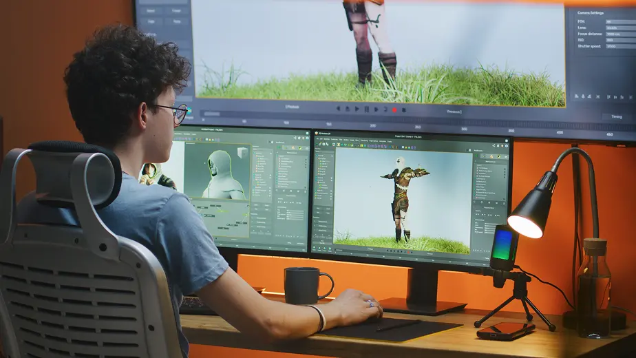 3Dゲーム制作ソフトでキャラクターを編集している様子